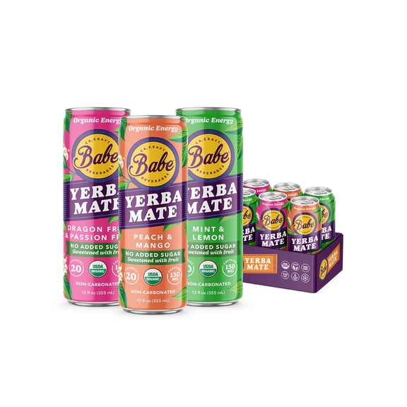 Babe Yerba Mate, Natural Energy Drink Alternative, Variety Pack - 16oz (Pack of 6), 150mg Caffeine