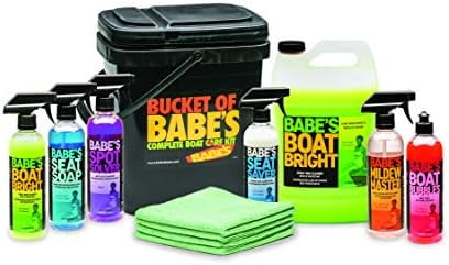 Babes Boat Cleaning Kit  Bucket of Babes with 6 Essential Cleaners, Extra Boat Bright Gallon & Towels  All-in-One Boat Care Set
