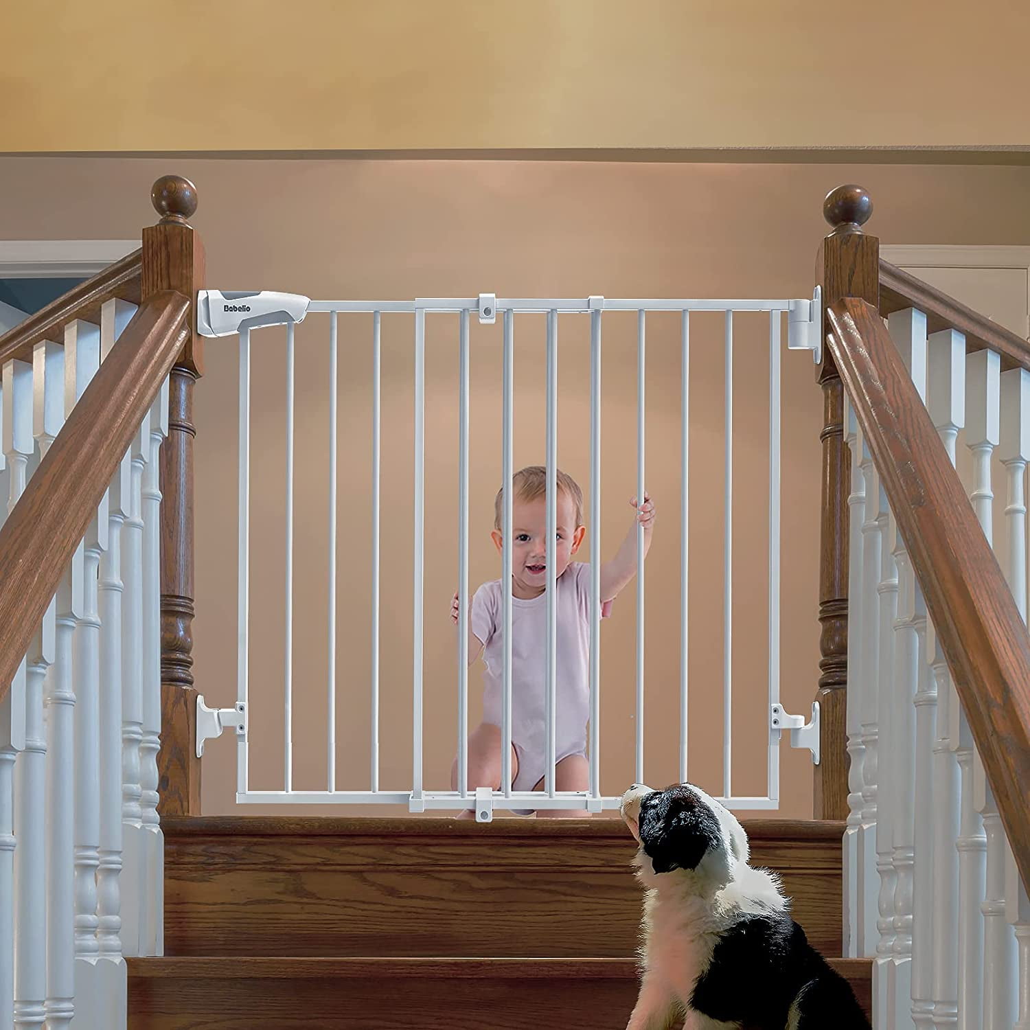 Babelio 2643" Auto Close Baby/Dog Gate for Stairs, 2in1 Easy Swing