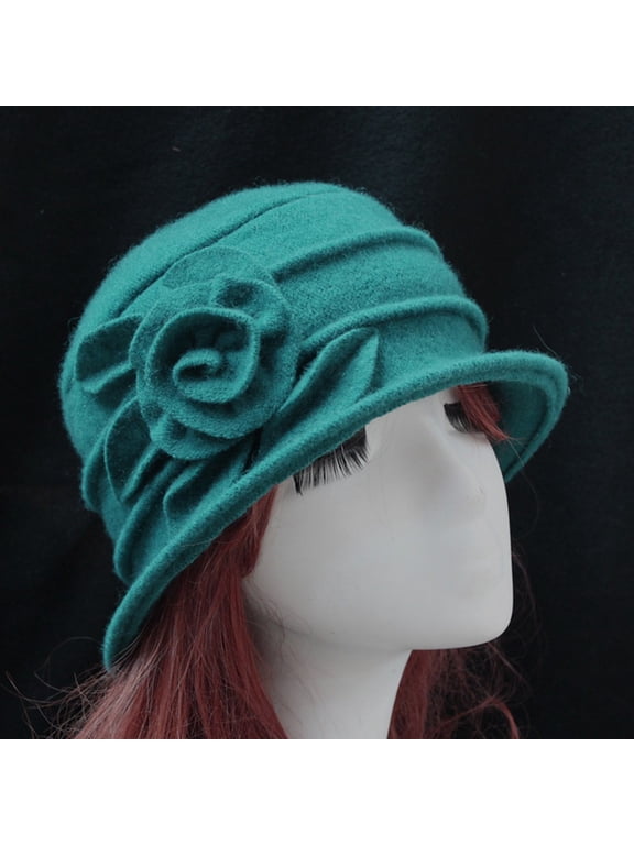 1920S Hats for Women Cloche Hat for Women Winter Bucket Hat| Classic Vintage Floral Fedoras Hat Derby Hat Retro Elegant Caps, Green