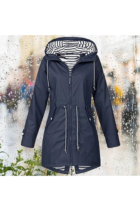 3-In-1 Hooded Parka , Detachable Liner Jacket Women's 3-In-1 Windproof Outdoor Jacket, Striped Hooded Mountaineering Suit with Removable Liner for Autumn Winter Navy Xl