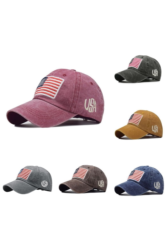 Adult Vintage Washed Baseball Cap, Embroidered American Flag & Letter Patch, Casual Sport Sun Hat,Watermelon Red Fits All – Gift Ready