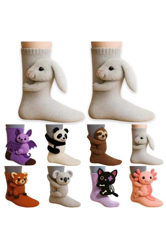 Baberdicy Animal Print Socks, 3D Knit Animal Socks, Hand Crocheted Double Layer Cotton Warm Socks, Cute Animal Themed Socks for Kids And Adults Ash Gray
