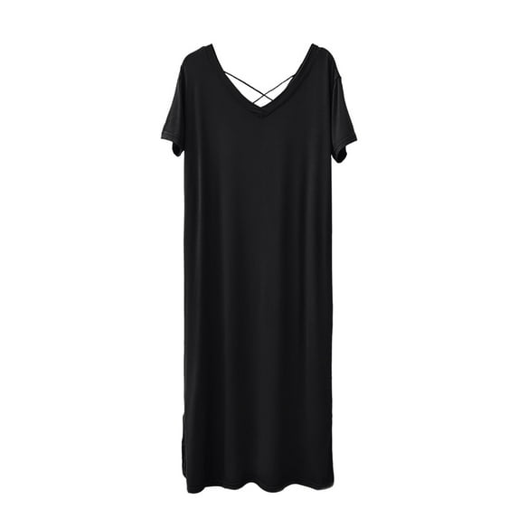Baberdicy Backless Maternity Nightgown - Women's Summer Cross Strap Sleep Dress, Lightweight Nursing Friendly Pajama Dress (Black | M)