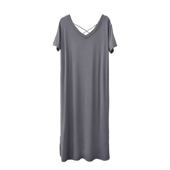 Baberdicy Backless Maternity Nightgown - Women's Summer Cross Strap Sleep Dress, Lightweight Nursing Friendly Pajama Dress (Dark Gray | M)
