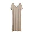 thumbnail image 1 of Baberdicy Backless Maternity Nightgown - Women's Summer Cross Strap Sleep Dress, Lightweight Nursing Friendly Pajama Dress (Khaki | M), 1 of 7