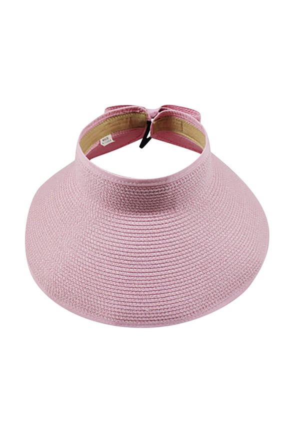 Baseball Caps In Sale Women's Summer Foldable Straw Visor with Cute Bow Tie Hat Hat Pink