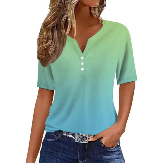 Baberdicy Basic Button-Down T-Shirt - Women's Solid Color Casual Short Sleeve Top, Comfortable Crew Neck Everyday Essential Tee (Mint Green | M)