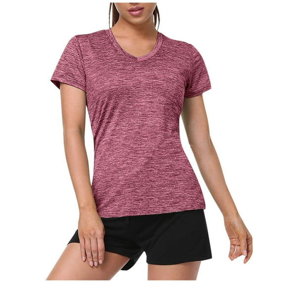 Baberdicy Basic Top Tee Women V Neck Short Sleeve Moisture Wicking Athletic Shirts Sport Activewear Top Tshirts Shirts for Women Red Xl