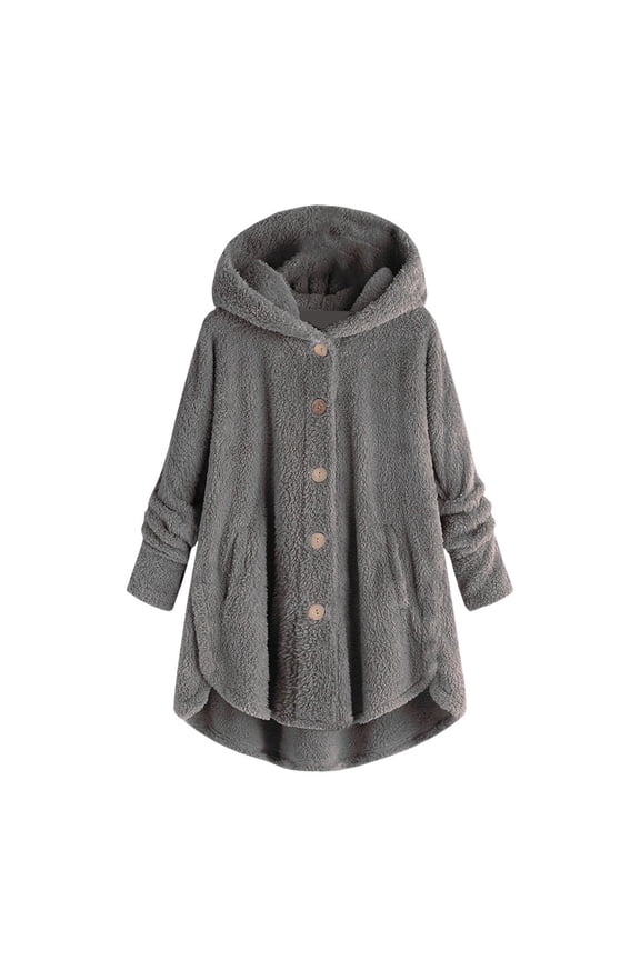 Bed Jackets for Women Plus Size Fuzzy Fleece Coat Cozy Button Jacket 2025 Trendy , Asymmetrical Fuzzy Jacket, Solid Plush Coat, Streetwear Layer Dark Gray Xl
