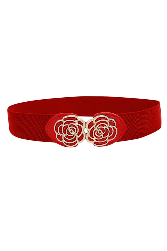 Belts for Women Clearance!Womens Vintage Wide Elasticwaist Belt Dress Waist Sweater Coat Elastic Elastic Wide Waist Seal Flowers Buckle Belt Red