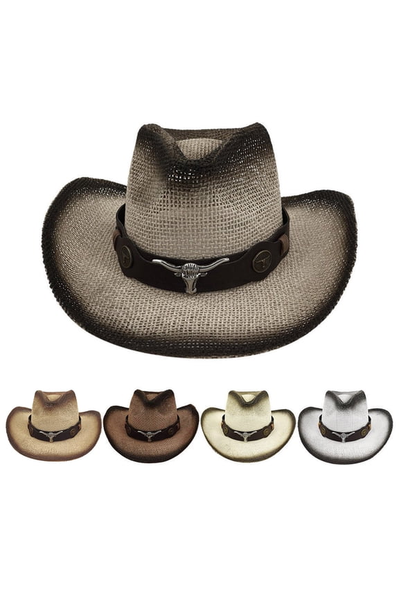 Black Sprayed Cowboy Straw Hat, Wide Brim Sun Hat for Men And Women,Terracotta Fits All – Gift Ready
