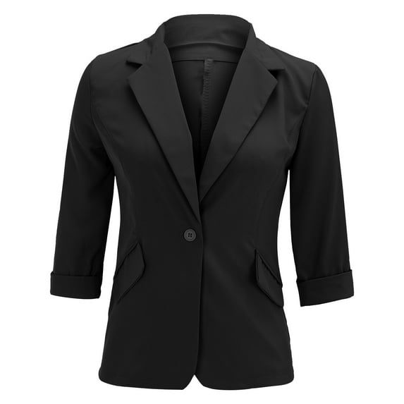 Baberdicy Blazer Jackets for Women, Women's Daily Outing Spring Summer Regular Fit Casual Long Sleeve Solid Color Womens Blazer Black