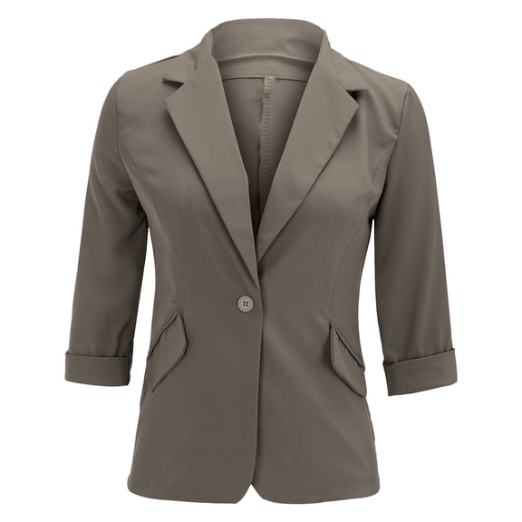 Baberdicy Blazer Jackets for Women, Women's Daily Outing Spring Summer Regular Fit Casual Long Sleeve Solid Color Womens Blazer Coffee