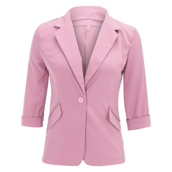 Baberdicy Blazer Jackets for Women, Women's Daily Outing Spring Summer Regular Fit Casual Long Sleeve Solid Color Womens Blazer Pink