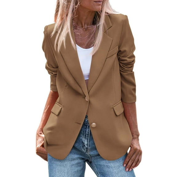 Baberdicy Blazers for Women Women's 2024 Fall Business Casual Long Sleeve Notch Lapel Trendy Work Jackets Outerwear, Sale Clearance Brown L