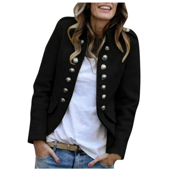 Baberdicy Blazers for Women Women's Casual Fasion Autumn And Winter Button Long Sleeve Coats Womens Blazer Black Xl