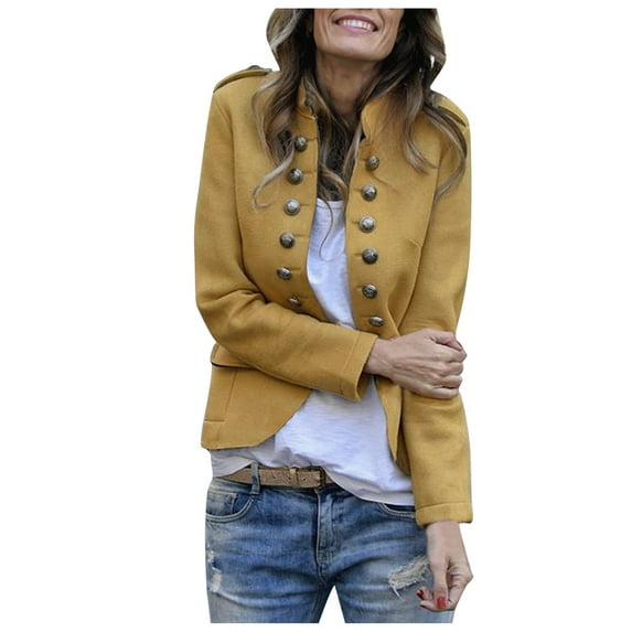 Baberdicy Blazers for Women Women's Casual Fasion Autumn And Winter Button Long Sleeve Coats Womens Blazer Yellow 2Xl
