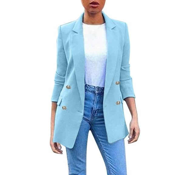Baberdicy Women Coat Womens Casual Pocket Office Draped Front Cardigan Jacket Work Suittank Top Sky Blue L