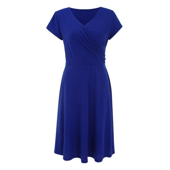 Baberdicy Bodycon Dress Basic Outdoor Home Short Sleeve Slim T Shirt Dress Tee Dress Swing Dress Plain Ruched V Neck Mini Dress Dark Blue M