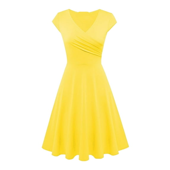 Baberdicy Bodycon Dress Basic Outdoor Home Short Sleeve Slim T Shirt Dress Tee Dress Swing Dress Plain Ruched V Neck Mini Dress Gold Xl