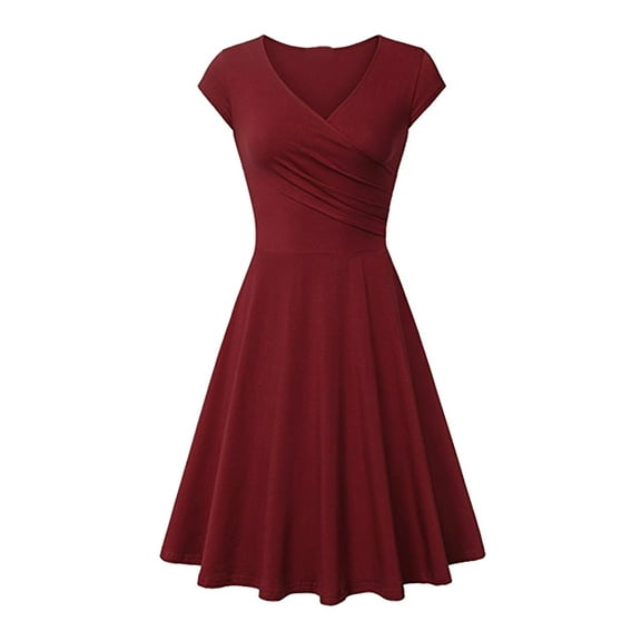 Baberdicy Bodycon Dress Basic Outdoor Home Short Sleeve Slim T Shirt Dress Tee Dress Swing Dress Plain Ruched V Neck Mini Dress L