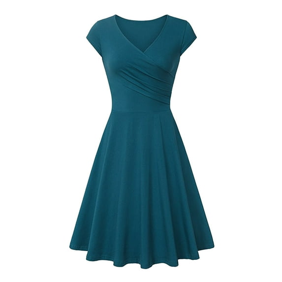 Baberdicy Bodycon Dress Basic Outdoor Home Short Sleeve Slim T Shirt Dress Tee Dress Swing Dress Plain Ruched V Neck Mini Dress Sky Blue L
