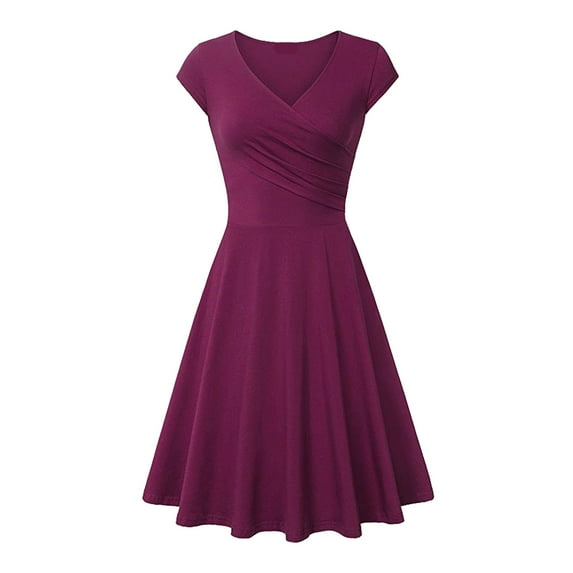 Baberdicy Bodycon Dress Basic Outdoor Home Short Sleeve Slim T Shirt Dress Tee Dress Swing Dress Plain Ruched V Neck Mini Dress Watermelon Red L