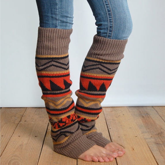Baberdicy Bohemian Knit Leg Warmers for Boots, Colorful Sock Cuffs, Ethnic Pattern Boot Toppers, Ideal for Women Fall And Winter Fashion, Festival Wear, Boho Style with Boots Khaki