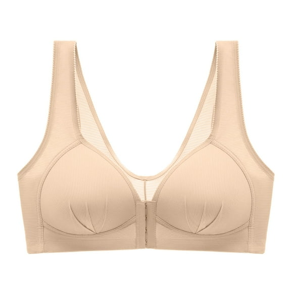 Baberdicy Bra Women's Full Cup Front Button Gathered Breathable Thin Sports Bra Without Steel Ring Bra Underwear Women