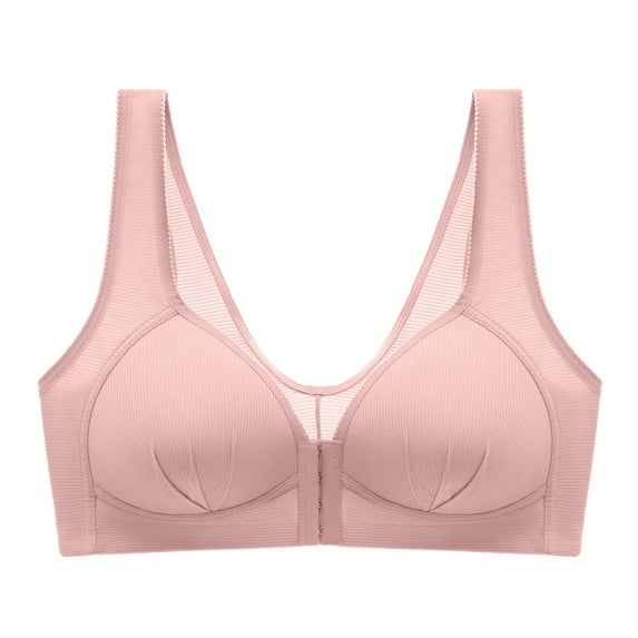 Baberdicy Bra Women's Full Cup Front Button Gathered Breathable Thin Sports Bra Without Steel Ring Bra Underwear Women
