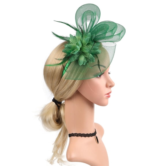 Baberdicy Bridal Hair Clip - Elegant Feather Fascinator - Wedding Headpiece - Mesh Flower Design - Women's Elegant Hat Strap Flower Mesh Party Hat Hair Clip Green,One Size