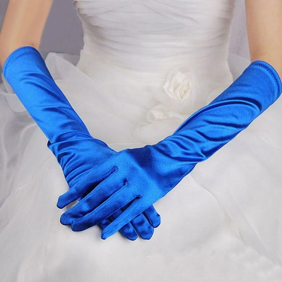 Baberdicy Bridal Long Gloves, Women's Prom Opera Gloves, Satin Wedding Long Bridal Evening Party Gloves, Elegant Mittens for Costume, Performance And Special Occasions Royal Blue