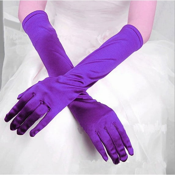 Baberdicy Bridal Long Gloves, Women's Prom Opera Gloves, Satin Wedding Long Bridal Evening Party Gloves, Elegant Mittens for Costume, Performance And Special Occasions Purple