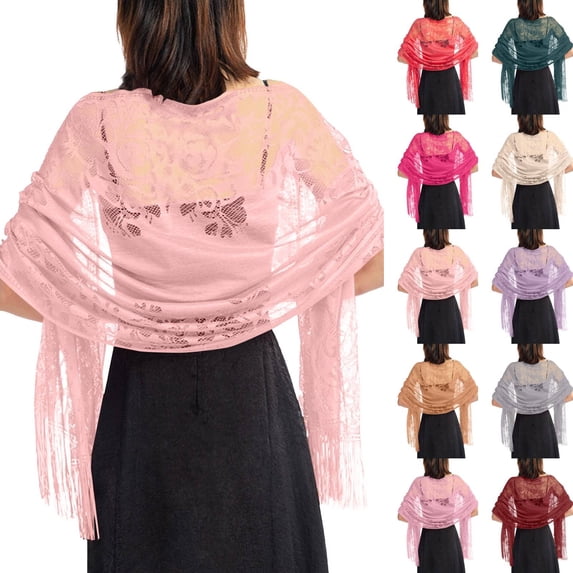 Baberdicy Bride Lace Shawl Wrap, Sheer Evening Dress Cheongsam Cover Up, Hollow Out Wedding Party Scarf Light Pink Universal Fit
