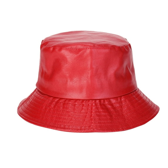 Baberdicy Bucket Hat Pu Leather Fisherman Hat Mens and Womens Casual Basin Hat Solid Color Outdoor Hat Hip Hop Hat Unisex Red