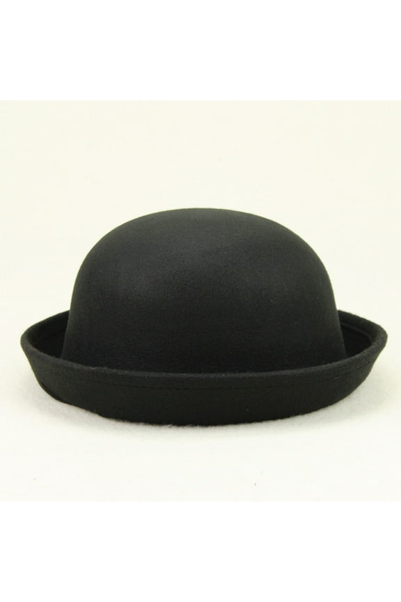 Round Cloche Hat, Women's Hat Elegant Adults Solid Hat Roll up Brim Panama Bowler Hat Bucket Hat Mens Womens Classic Wool Round Bowler Hats Cap, Black, One Size