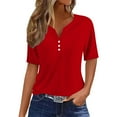 thumbnail image 1 of Baberdicy Button Detail Short Sleeve Tee - Women's Minimalist Solid Color Casual Top, Simple Yet Stylish Crew Neck Basic T-Shirt (Red | M), 1 of 7