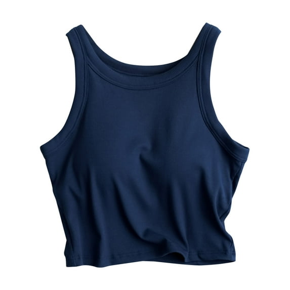 Baberdicy Camisole Top Clearance! Women's Solid Color Thread with Chest Pad Bra One Undershirt Women Basic Long Tanks Blue
