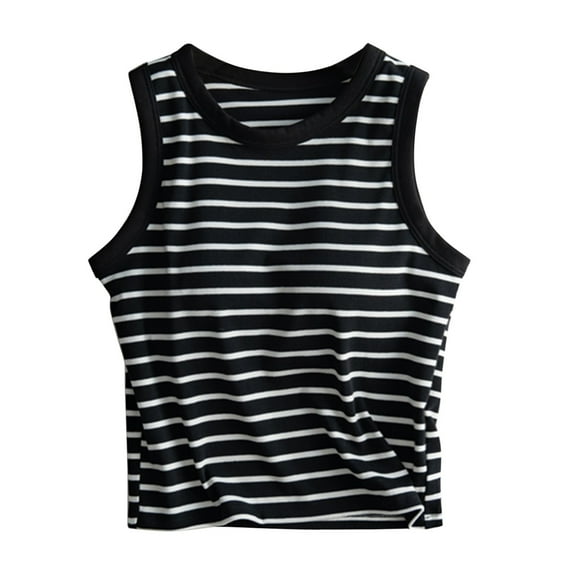 Baberdicy Camisole Tops for Women, Women's Stripes with Chest Pad Without Wearing Bra One Tank Top Sling Women's Tanks & Camis Black