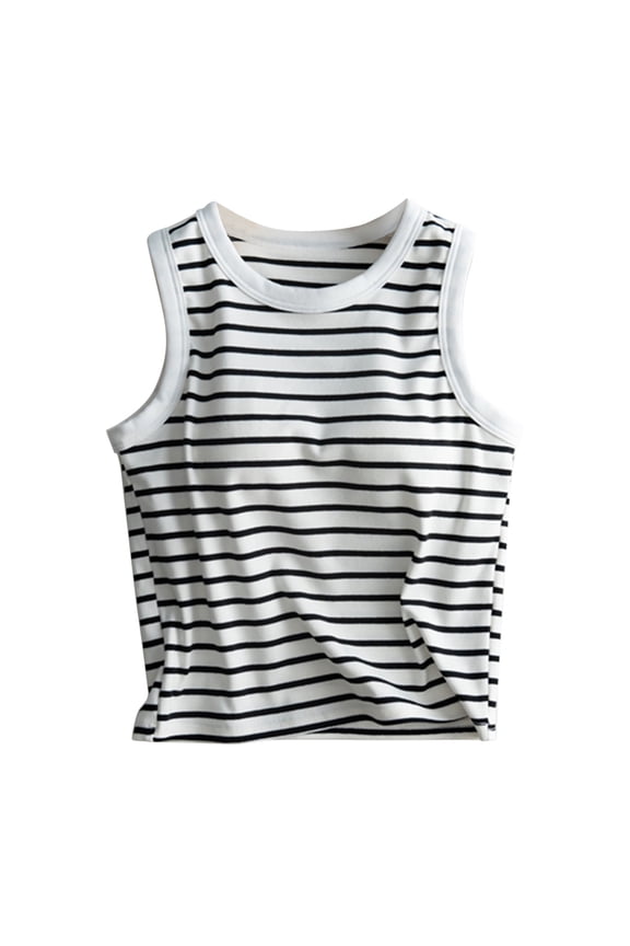 Camisole Tops for Women, Women's Stripes with Chest Pad Without Wearing Bra One Tank Top Sling Women's Tanks & Camis White