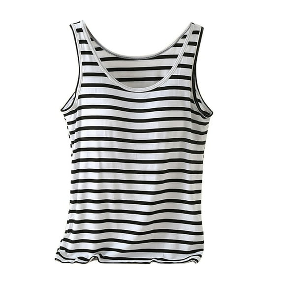 Baberdicy Camisole Tops for Women, Women's Stripes with Chest Pad Without Wearing Bra One Tank Top Sling Women's Tanks & Camis Black