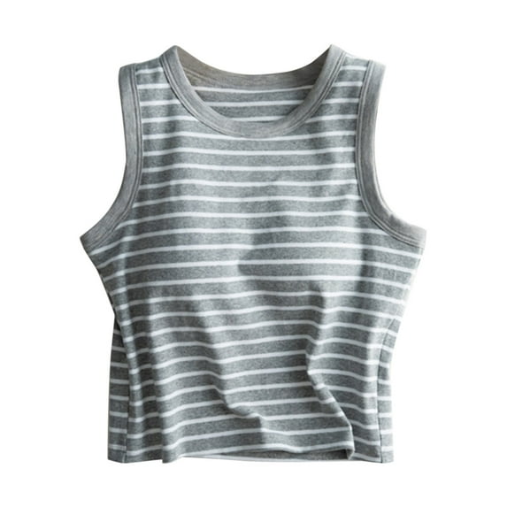 Baberdicy Camisole Tops for Women, Women's Stripes with Chest Pad Without Wearing Bra One Tank Top Sling Women's Tanks & Camis Grey
