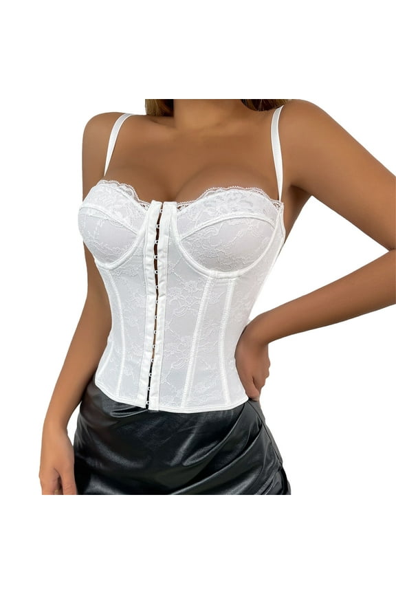 Camisole Tops for Women Womens Summer Lace Bustier Mesh Vintage Spaghetti Strap Open Back Boned Corset Going Out Party Crop Top
