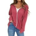 thumbnail image 1 of Baberdicy Cardigan Sweater Ladies Drawstring Hooded Solid Color Zipper Long Sleeve Cardigan Women's Cardigans Red, 1 of 4