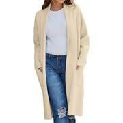 Baberdicy Cardigan Sweater Women's Autumn and Winter Solid Color Fashionable Thin Lapel Long Woolen Coat Casual Cardigan Women's Cardigans Beige