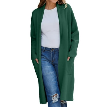 Baberdicy Cardigan Sweater Women's Autumn and Winter Solid Color Fashionable Thin Lapel Long Woolen Coat Casual Cardigan Women's Cardigans Green