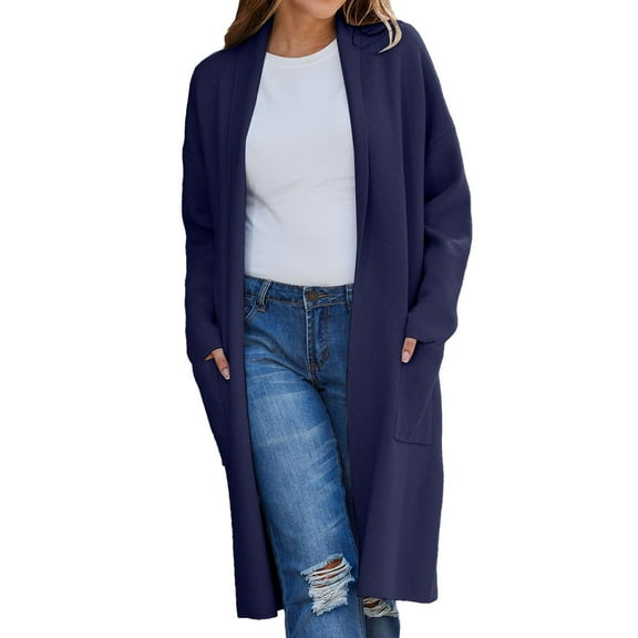 Baberdicy Cardigan Sweater Women's Autumn and Winter Solid Color Fashionable Thin Lapel Long Woolen Coat Casual Cardigan Women's Cardigans Navy