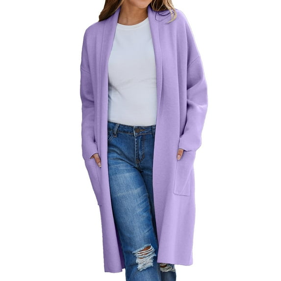 Baberdicy Cardigan Sweater Women's Autumn and Winter Solid Color Fashionable Thin Lapel Long Woolen Coat Casual Cardigan Women's Cardigans Purple