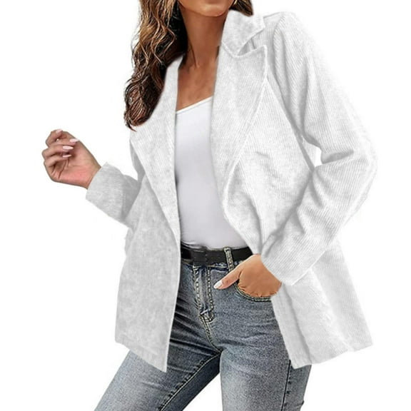 Baberdicy Cardigan Sweater Women's Fall Winter Solid Color Jacket Suit Corduroy Cardigan Jacket Womens Blazer White
